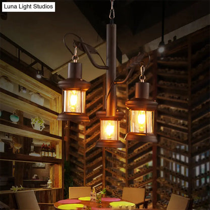 Coastal Lantern Pendant Chandelier - 3-Light Ceiling Fixture with Clear Glass in Black