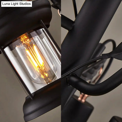 Coastal Lantern Pendant Chandelier - 3-Light Ceiling Fixture with Clear Glass in Black