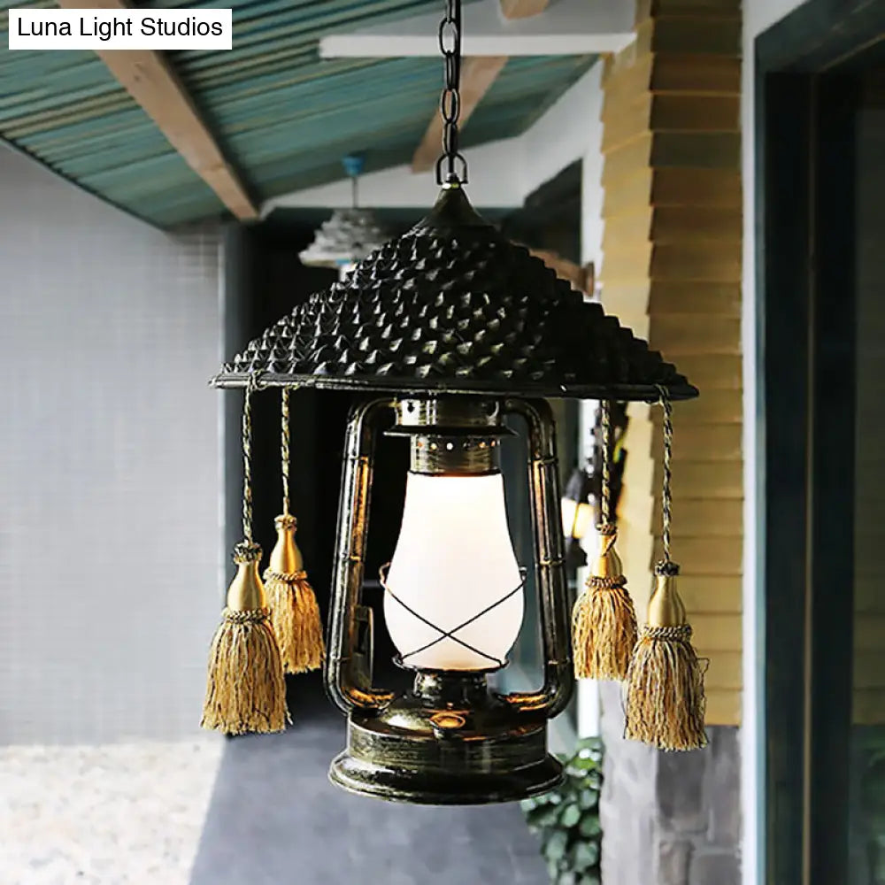 Coastal Lantern Pendant Lamp - Bronze Metal, Pendulum Style