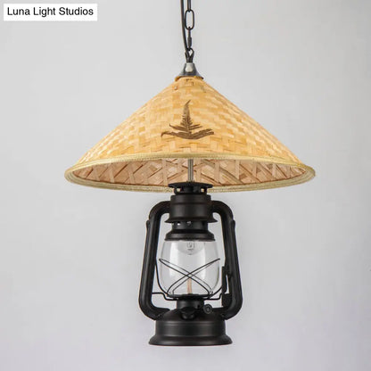 Coastal Lantern Pendant Lamp: Clear Glass Hanging Light Fixture with Bamboo Top