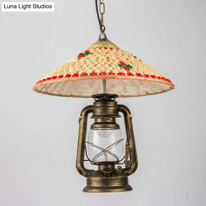 Coastal Lantern Pendant Lamp: Clear Glass Hanging Light Fixture with Bamboo Top