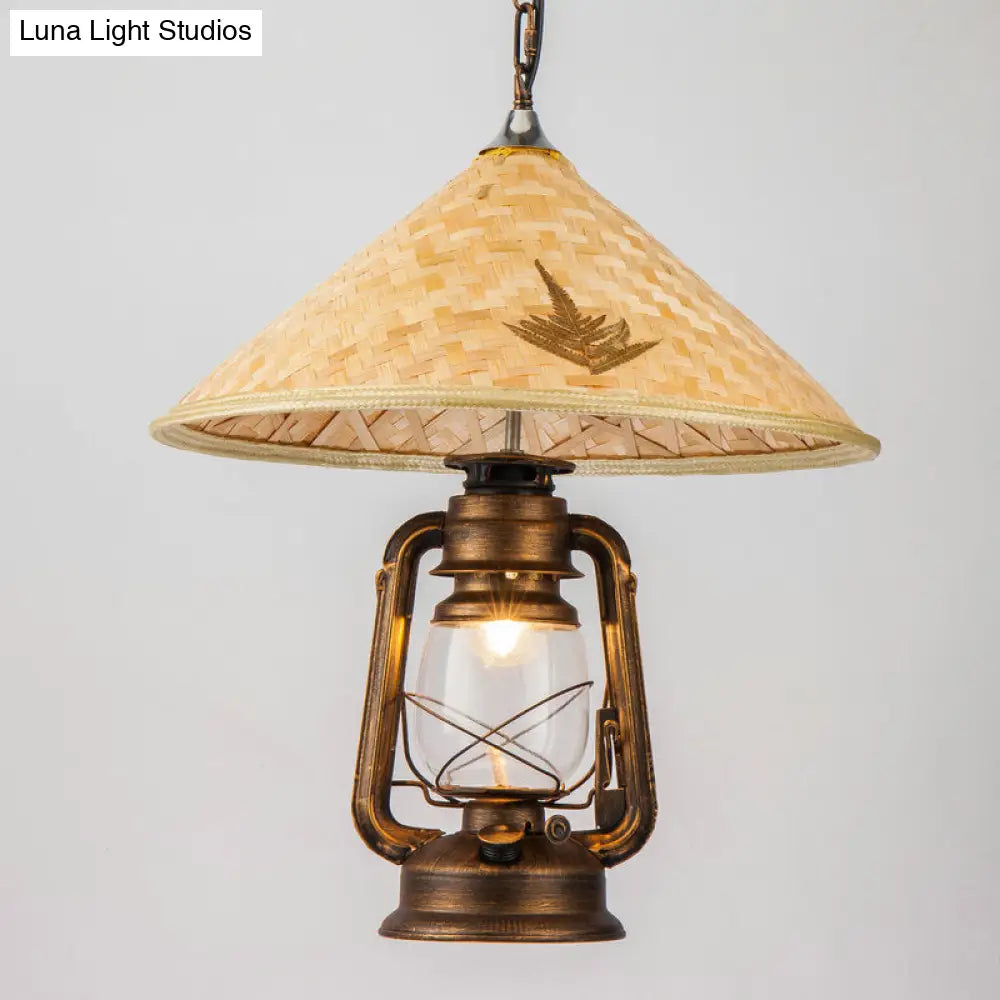 Coastal Lantern Pendant Lamp: Clear Glass Hanging Light Fixture with Bamboo Top