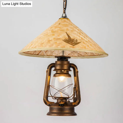 Coastal Lantern Pendant Lamp: Clear Glass Hanging Light Fixture with Bamboo Top