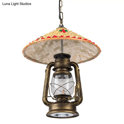 Coastal Lantern Pendant Lamp: Clear Glass Hanging Light Fixture with Bamboo Top