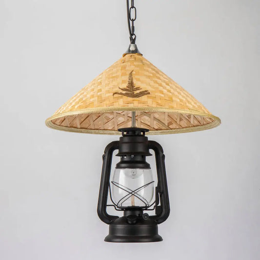 Coastal Lantern Pendant Lamp: Clear Glass Hanging Light Fixture with Bamboo Top