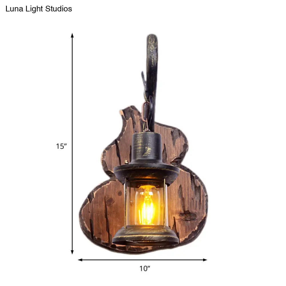 Coastal Lantern Wall Light Fixture, Antique Brass with Clear Glass Shade