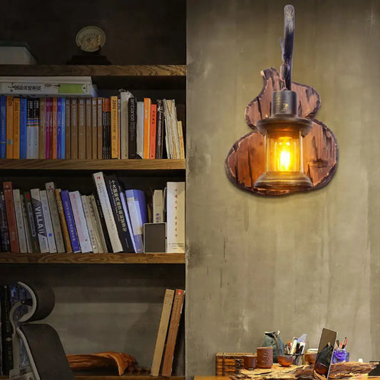 Coastal Lantern Wall Light Fixture, Antique Brass with Clear Glass Shade