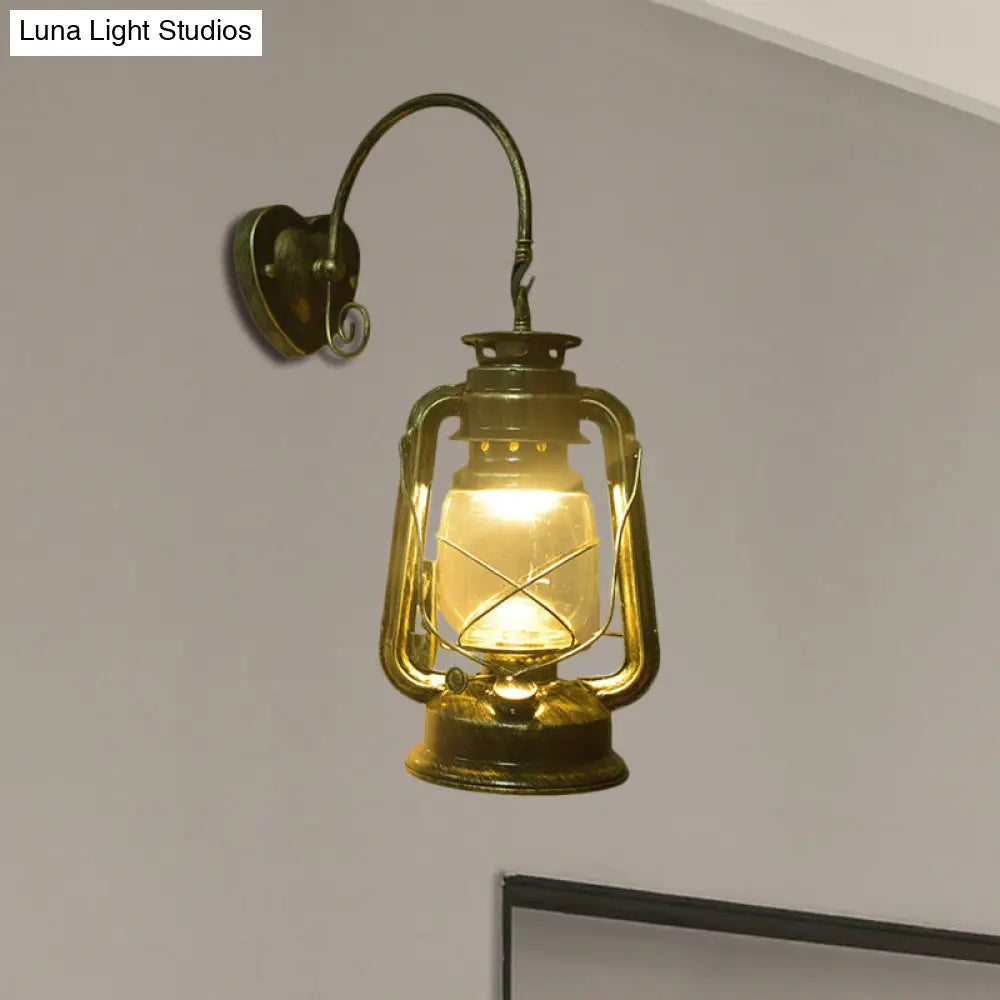 Coastal Lantern Wall Sconce: 1-Bulb Clear Glass Light in Black/Bronze/Copper for Corridor