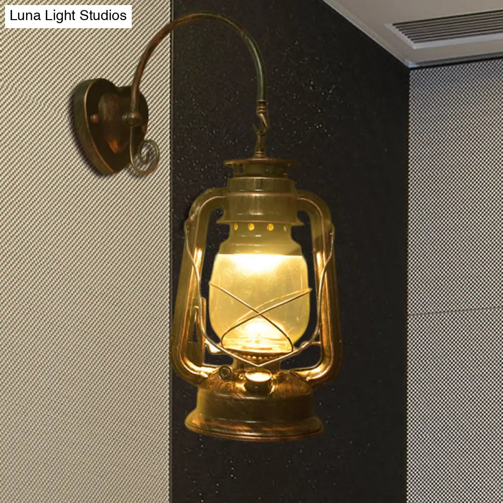 Coastal Lantern Wall Sconce: 1-Bulb Clear Glass Light in Black/Bronze/Copper for Corridor