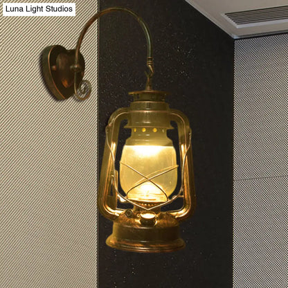 Coastal Lantern Wall Sconce: 1-Bulb Clear Glass Light in Black/Bronze/Copper for Corridor