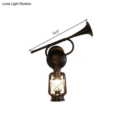 Coastal Lantern Wall Sconce Light in Bronze with Clear Glass and Trumpet Design