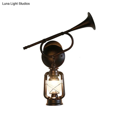 Coastal Lantern Wall Sconce Light in Bronze with Clear Glass and Trumpet Design