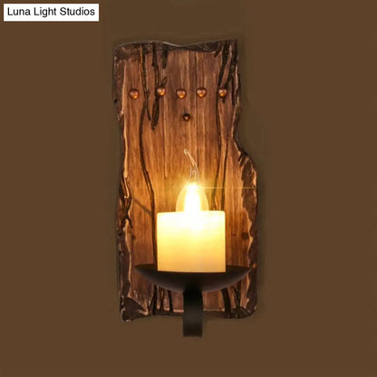 Coastal Marble Cylinder Coffee Shop Wall Light Fixture - 1 Light Brown Sconce Lamp with Wooden Base