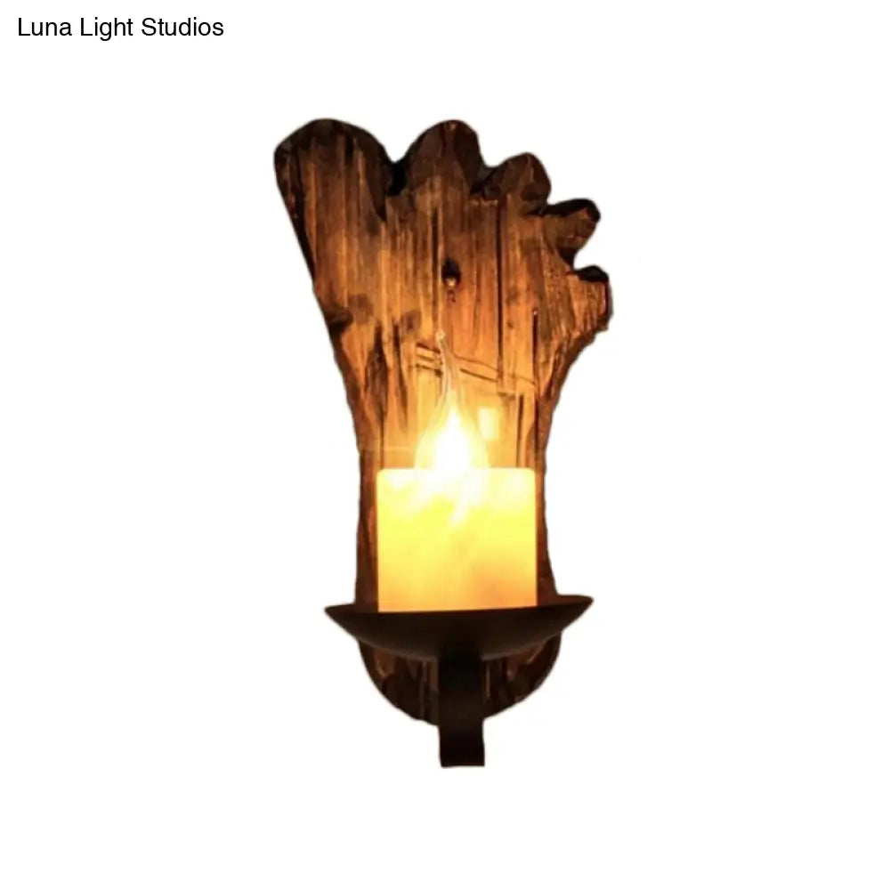 Coastal Marble Cylinder Coffee Shop Wall Light Fixture - 1 Light Brown Sconce Lamp with Wooden Base