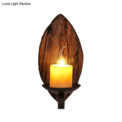 Coastal Marble Cylinder Coffee Shop Wall Light Fixture - 1 Light Brown Sconce Lamp with Wooden Base