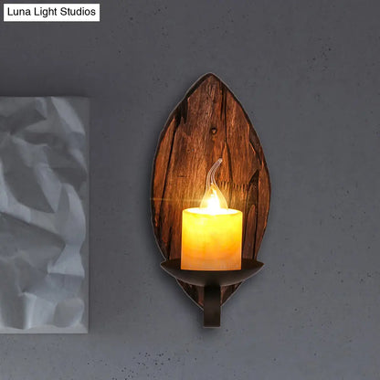 Coastal Marble Cylinder Coffee Shop Wall Light Fixture - 1 Light Brown Sconce Lamp with Wooden Base