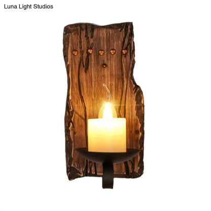 Coastal Marble Cylinder Coffee Shop Wall Light Fixture - 1 Light Brown Sconce Lamp with Wooden Base