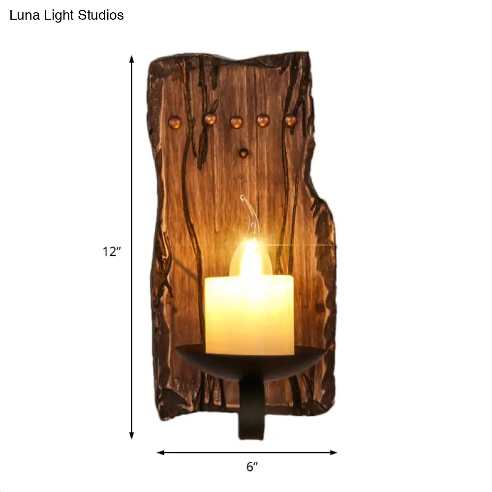 Coastal Marble Cylinder Coffee Shop Wall Light Fixture - 1 Light Brown Sconce Lamp with Wooden Base