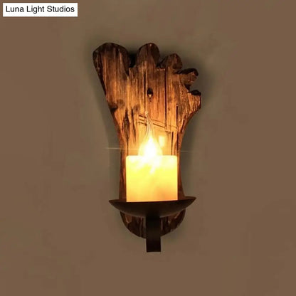 Coastal Marble Cylinder Coffee Shop Wall Light Fixture - 1 Light Brown Sconce Lamp with Wooden Base