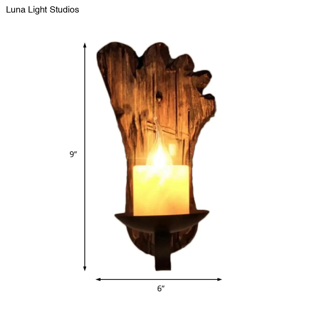 Coastal Marble Cylinder Coffee Shop Wall Light Fixture - 1 Light Brown Sconce Lamp with Wooden Base