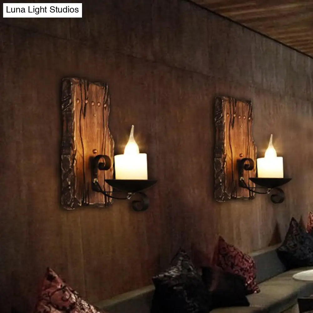 Coastal Marble Cylinder Coffee Shop Wall Light Fixture - 1 Light Brown Sconce Lamp with Wooden Base