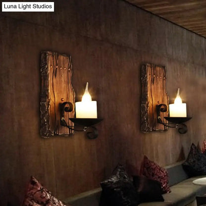 Coastal Marble Cylinder Coffee Shop Wall Light Fixture - 1 Light Brown Sconce Lamp with Wooden Base