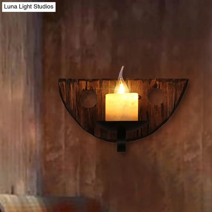 Coastal Marble Cylinder Coffee Shop Wall Light Fixture - 1 Light Brown Sconce Lamp with Wooden Base