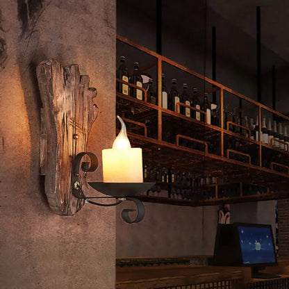 Coastal Marble Cylinder Coffee Shop Wall Light Fixture - 1 Light Brown Sconce Lamp with Wooden Base