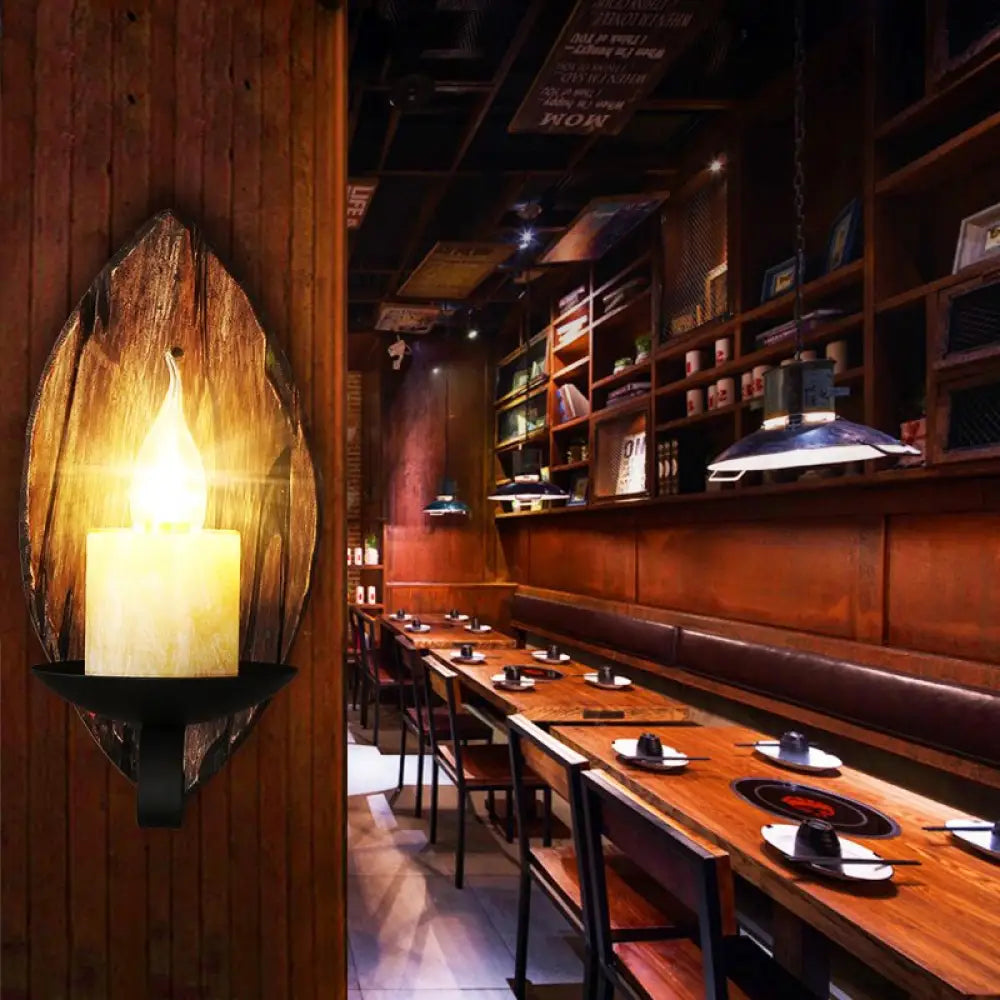 Coastal Marble Cylinder Coffee Shop Wall Light Fixture - 1 Light Brown Sconce Lamp with Wooden Base