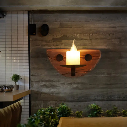 Coastal Marble Cylinder Coffee Shop Wall Light Fixture - 1 Light Brown Sconce Lamp with Wooden Base