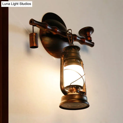 Coastal Opal Glass Lantern Wall Sconce: Antique Copper 1-Light Fixture with Pipe - Dining Room Lighting