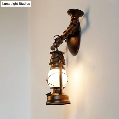 Coastal Opal Glass Lantern Wall Sconce: Antique Copper 1-Light Fixture with Pipe - Dining Room Lighting