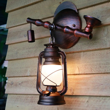 Coastal Opal Glass Lantern Wall Sconce: Antique Copper 1-Light Fixture with Pipe - Dining Room Lighting