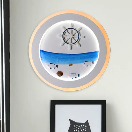 DecorBites™ DecorBites™ Coastal Scenery LED Round Wall Lamp: White Acrylic Decor for Bedroom