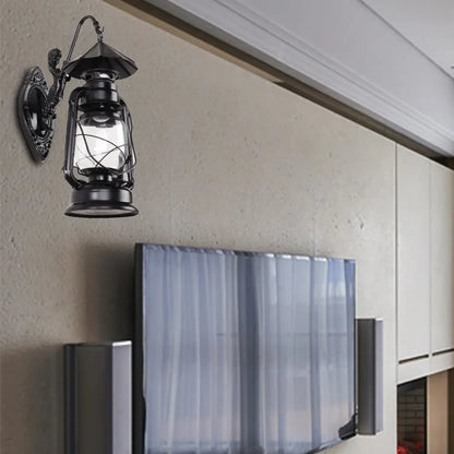 Aplique de pared de cristal con bombilla individual Coastal para queroseno, en negro/latón antiguo, para salón