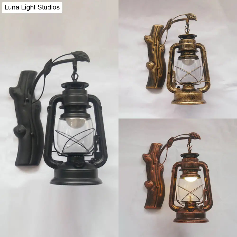 Aplique de pared estilo costero con pantalla de cristal transparente: Lámpara de 1 luz en negro/bronce/cobre para sala de estar