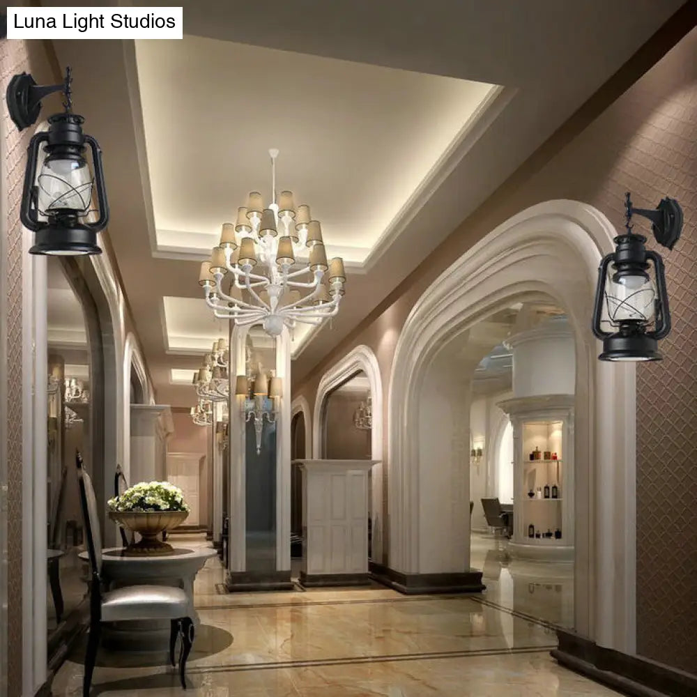 Aplique de pared estilo costero con pantalla de cristal transparente: Lámpara de 1 luz en negro/bronce/cobre para sala de estar