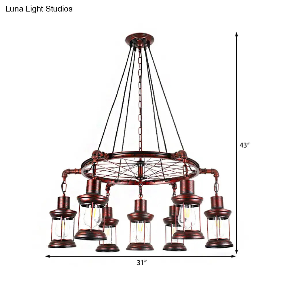 Coastal Weathered Copper Chandelier with 7 Lights - Rustic Metal Lantern Pendant Lamp