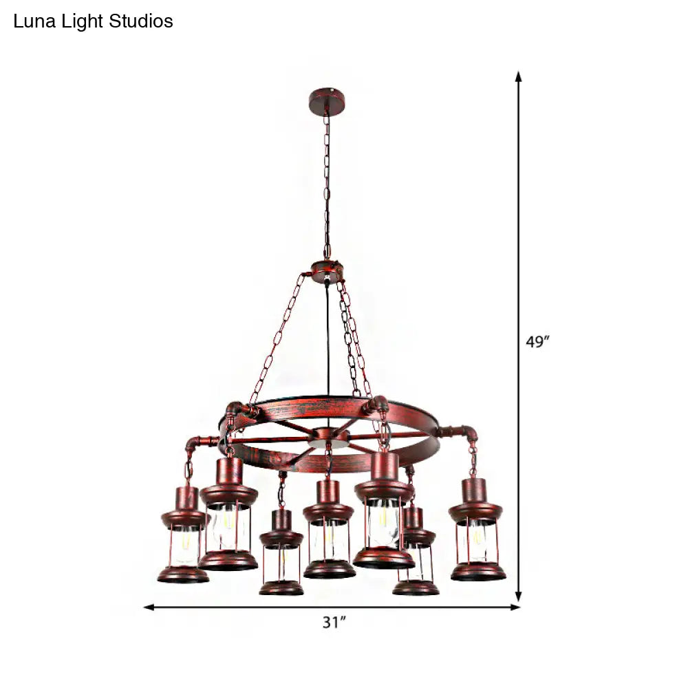 Coastal Weathered Copper Chandelier with 7 Lights - Rustic Metal Lantern Pendant Lamp