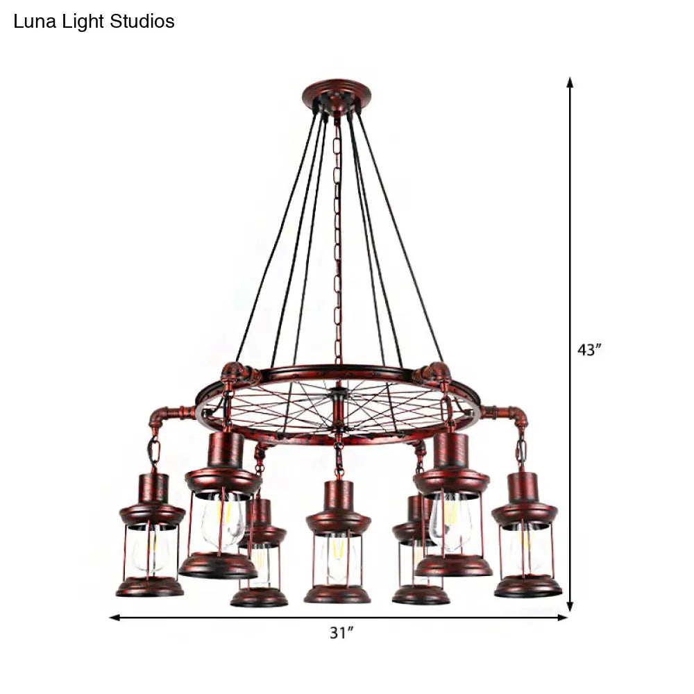 Coastal Weathered Copper Chandelier with 7 Lights - Rustic Metal Lantern Pendant Lamp