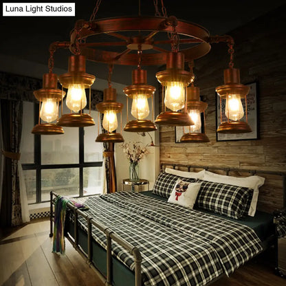 Coastal Weathered Copper Chandelier with 7 Lights - Rustic Metal Lantern Pendant Lamp