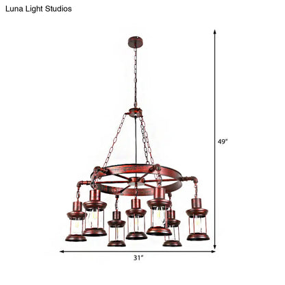 Coastal Weathered Copper Chandelier with 7 Lights - Rustic Metal Lantern Pendant Lamp