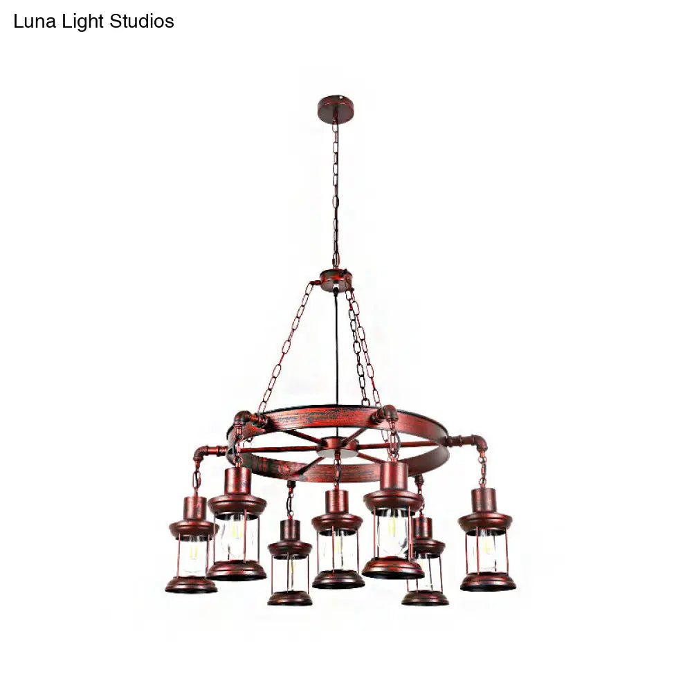 Coastal Weathered Copper Chandelier with 7 Lights - Rustic Metal Lantern Pendant Lamp