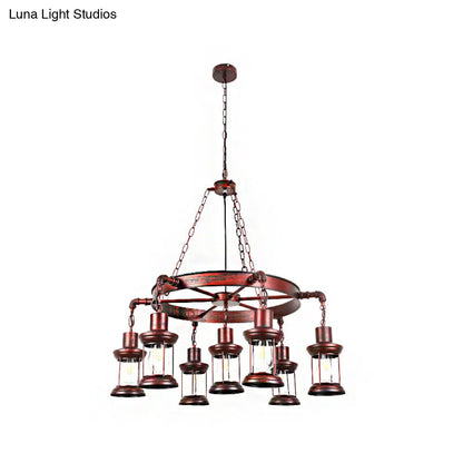 Coastal Weathered Copper Chandelier with 7 Lights - Rustic Metal Lantern Pendant Lamp
