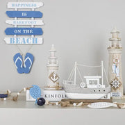 White and gray painted wooden ship model with rope details for decorbites coastal wooden living room decor
