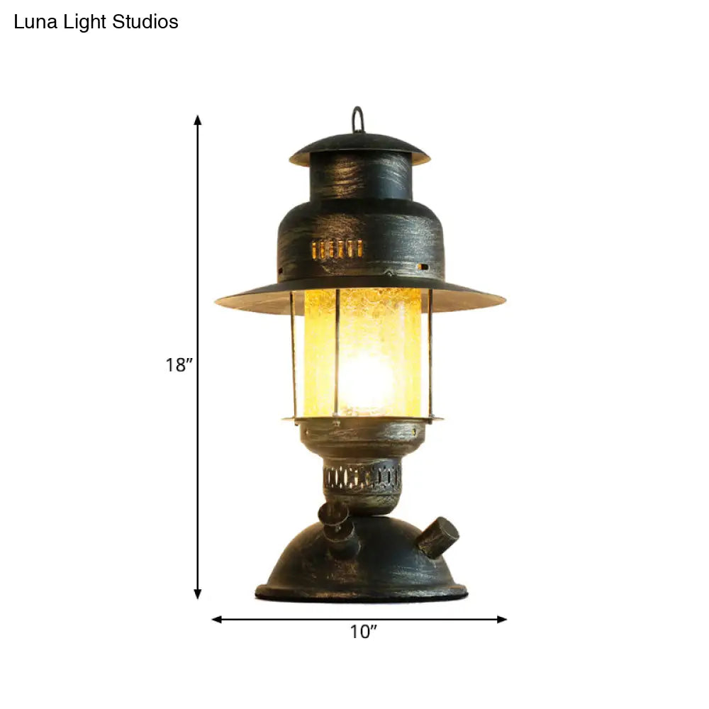 Lámpara de escritorio de queroseno de cristal craquelado amarillo costero - Lámpara de mesa rústica de metal