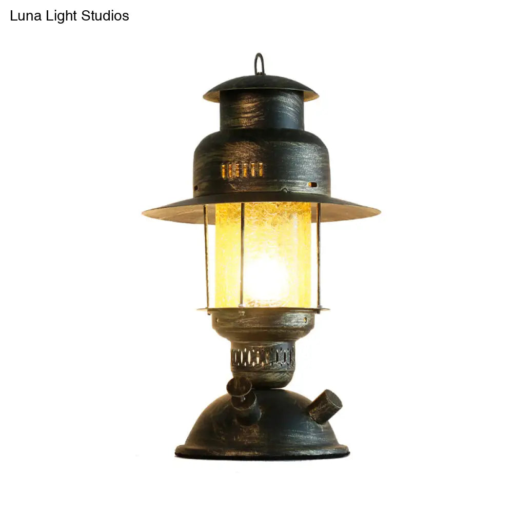 Lámpara de escritorio de queroseno de cristal craquelado amarillo costero - Lámpara de mesa rústica de metal