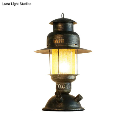 Lámpara de escritorio de queroseno de cristal craquelado amarillo costero - Lámpara de mesa rústica de metal