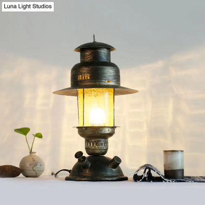 Lámpara de escritorio de queroseno de cristal craquelado amarillo costero - Lámpara de mesa rústica de metal