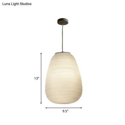 DecorBites™ Cocoon Pendant Ceiling Light Post Modern Ribbed Glass 1 Light White Hanging Light